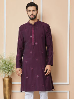See Designs - Purple Embroidered Chanderi Silk Kurta