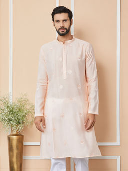 See Designs - Peach Embroidered Chanderi Silk Kurta
