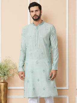 See Designs - Peppermint Green Embroidered Chanderi Silk Kurta