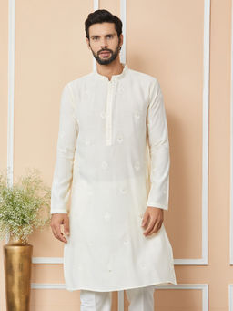 See Designs - Cream Embroidered Chanderi Silk Kurta