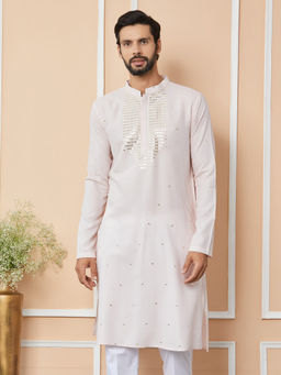 See Designs - Light Pink Sequins Embroidered Rayon Kurta