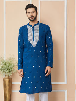 See Designs - Royal Blue Sequins Embroidered Rayon Kurta