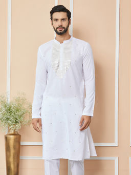See Designs - White Sequins Embroidered Rayon Kurta