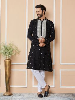 See Designs - Black Sequins Embroidered Rayon Kurta and Pyjama (Set of 2)