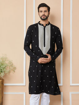 See Designs - Black Sequins Embroidered Rayon Kurta