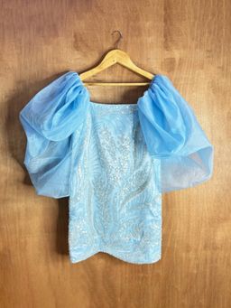 Alyaansh Couture - Embellished Butterfly Ice Blue Knee Dress