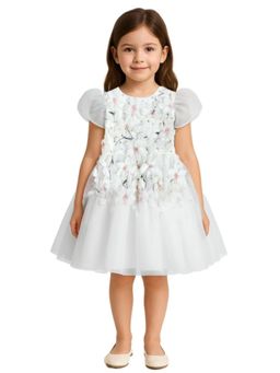 Alyaansh Couture - Ivory Embellished Knee Dress With 3D Flowers