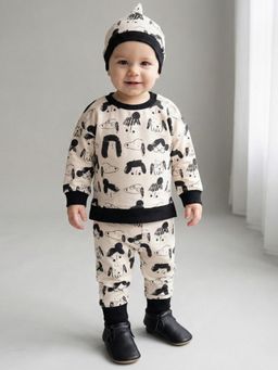 Creative Kids - Unisex White and Black Organic Cotton Sweatshirt and Jogger With Cap