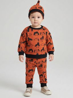 Creative Kids - Unisex Brown and Black Organic Cotton Sweatshirt and Jogger With Cap