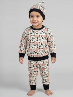 Creative Kids - Unisex White and Black Organic Cotton Sweatshirt and Jogger With Cap