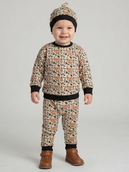 Creative Kids - Unisex Beige and Black Organic Cotton Sweatshirt and Jogger With Cap