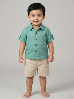 Creative Kids - Infants Green Solid Short Sleeve Cotton Shirt