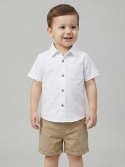 Creative Kids - Infants White Solid Short Sleeve Cotton Shirt