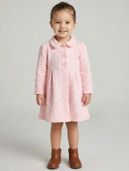 Creative Kids - Girls Pink Textured Poly Bobble Winter Coat Knee Dress