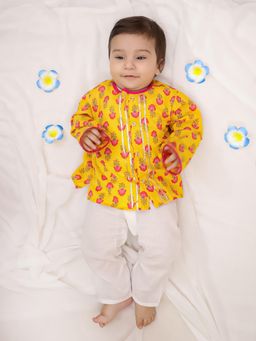 KID1 - Printed Kurta Pajama Set - Mustard
