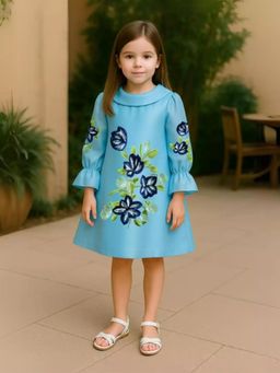 Alyaansh Couture - Floral Embroidered Knee Dress For Girl