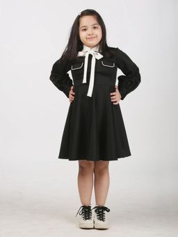 Alyaansh Couture - Black Scooba Knee Dress With Pearl Detailing