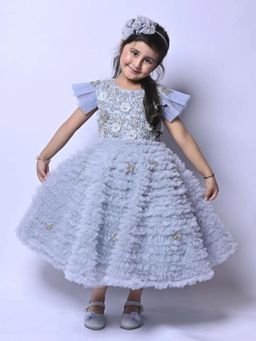 Alyaansh Couture - Ice Blue Ruffled Embellished Midi Dress