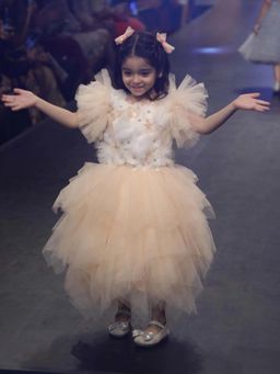 Alyaansh Couture - Peach Fleuri Fur Embellished Maxi Dress