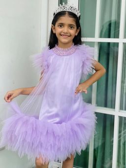 Alyaansh Couture - Lilac Dahlia Sequin Neck Knee Dress
