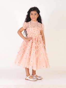 Alyaansh Couture - Peach Studded Floral Knee Dress
