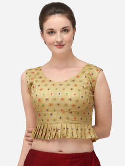 Amrutam Fab - Womens Jacquard Beige Stiched Blouse With V Neck