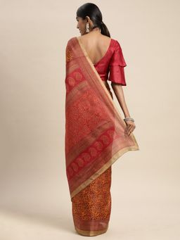 Odette - Bhagalpuri Silk Mustard Printed Saree with Unstitched Blouse