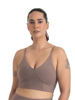 Hunnit - Taupe Zen Cross Back Lightly Padded with Removable Cups Sports Bra
