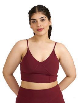 Hunnit - Maroon Zen Cross Back Lightly Padded with Removable Cups Sports Bra