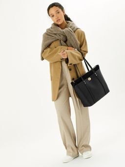 Accessorize London - Women's Faux Leather Black Maddox Tote Bag