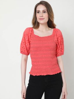 VERO MODA - Women Textured Coral Top