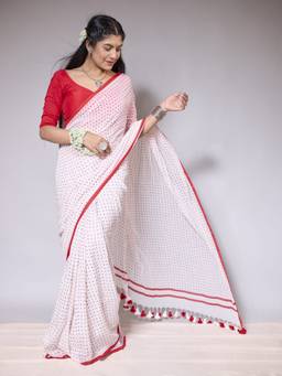 Aparna - Red and White with Red Dots Cotton Saree for Women