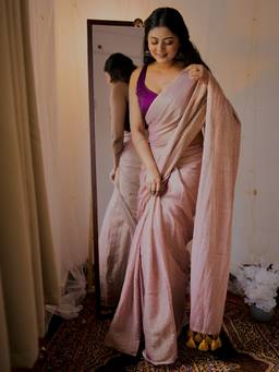 Aparna - Dusty Mauve Pure Cotton Saree with Golden Woven Motifs