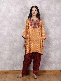 Spring Soul - Orange Bandhani Suit Set with Hand Embroidered Yoke