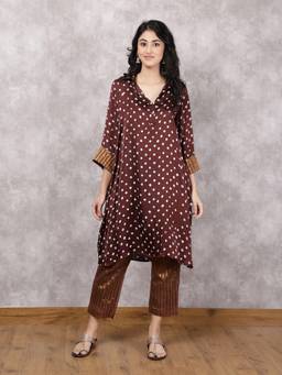 Spring Soul - Brown Bandhani Hand Embroidered Suit Set