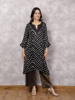 Spring Soul - Black Bandhani Mirrorwork Suit Set