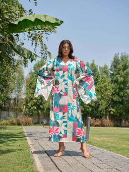 LABEL APURVA - White Aqua Flora Dress