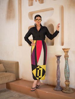 LABEL APURVA - Black Abstract Pop Shirt with Skirt