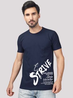Greylongg - Navy Blue Comfortable Men's Round Neck T-Shirt