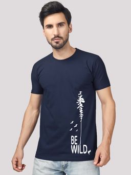 Greylongg - Navy Blue Comfortable Men's Round Neck T-Shirt