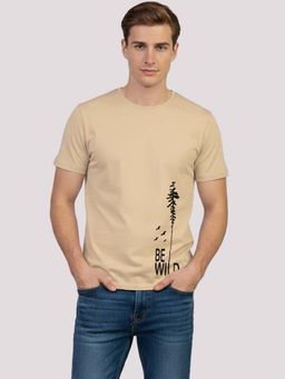 Greylongg - Beige Comfortable Men's Round Neck T-Shirt