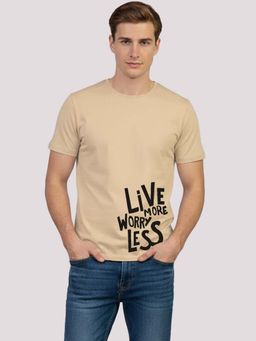 Greylongg - Beige Comfortable Men's Round Neck T-Shirt