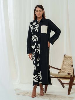 LABEL APURVA - Black Handloom Applique -Breezy Shirt Dress