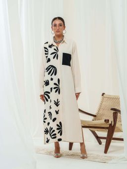 LABEL APURVA - Off White Handloom Applique -Breezy Shirt Dress