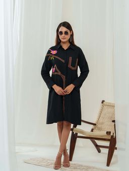 LABEL APURVA - Black Handloom Birdie Bough Shirt Dress