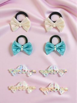 Ribbon Candy - Multi-Color Synthetic Fashion Pair Of Rubber Band with Hair Clips (16 Years And Above)