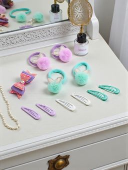 Ribbon Candy - Multi-Color Pair of Rubber Band With Hair Clips & Alligator Clip (16 Years And Above)