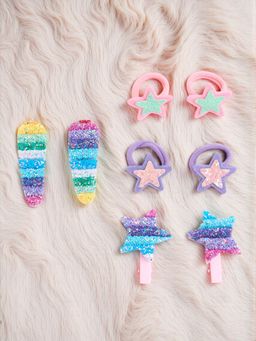 Ribbon Candy - Multi-Color Synthetic Fashion Pair of Rubber Band With Hair Clips (16 Years And Above)