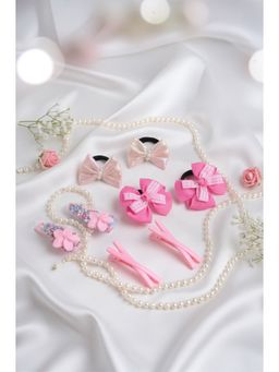 Ribbon Candy - Pink Synthetic Fashion Pair of Rubber Band With Hair Clips (16 Years And Above)