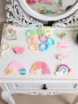 Ribbon Candy - Multi-Color Synthetic Fashion Pair of Rubber Band & Hair Clips (16 Years And Above)